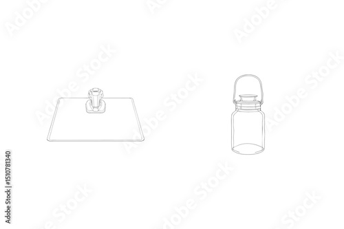 Line art illustration of glass jar with lid and clipboard graphic on white background