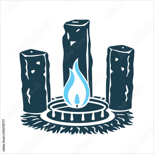 Stone Hearth with Three Standing Stones and Flame