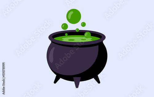 Mysterious Dark Purple Cauldron Brewing Green Potion A Spooky Halloween Illustration