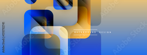 Abstract geometric shapes overlap, creating layered visual effect. Warm, cool colors blend smoothly. Modern design element.