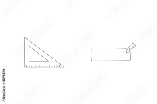 Minimalist line art illustration of a right angle ruler and a blank tag for design
