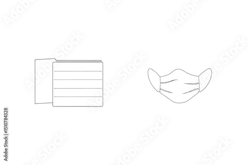 Minimalist one line art illustration of documents and surgical face mask for protection