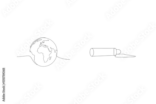 One line art of earth and paint tube representing environmental issues and creativity
