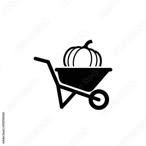 Pumpkin in a wheelbarrow icon representing autumn harvest