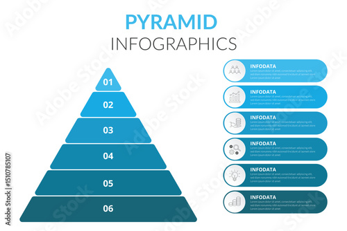 Pyramid graph template chart infographic flat vector diagram for presentations with step-by-step details data visualization, and creative projects.