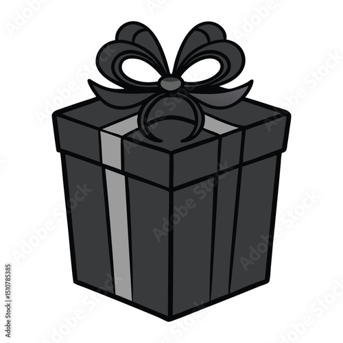 A sleek black gift box adorned with a shimmering golden bow and a long, elegant ribbon, perfect for a luxurious and memorable present.
