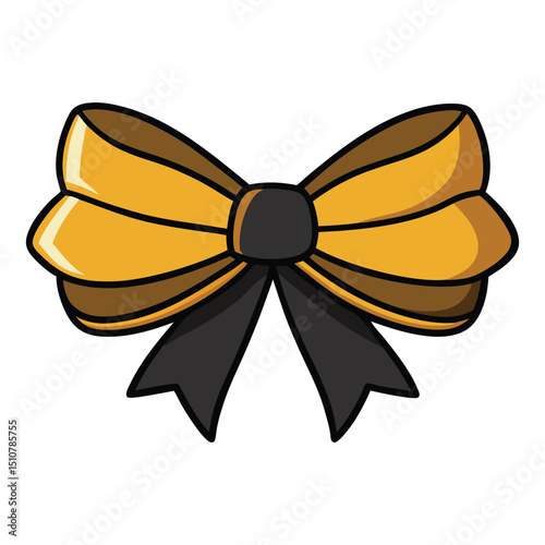 Elegant gold and black bow with matching ribbon, featuring a luxurious sheen and perfect loops—ideal for upscale gifts, decorations, or stylish festive wrapping.

