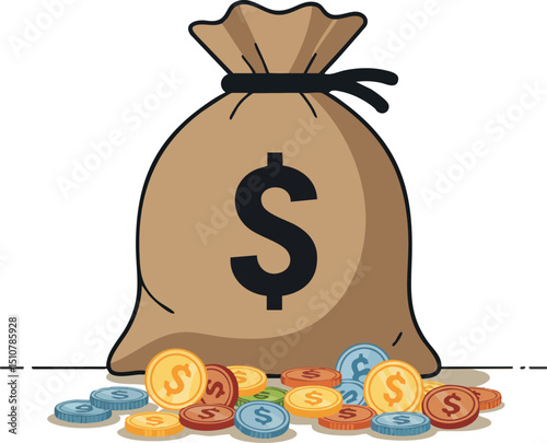 Money bag with colorful coins illustration for finance and savings concept vector image 