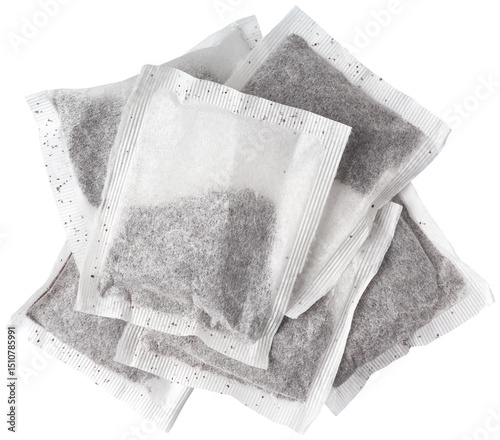 tea bag pile isolated on transparent background