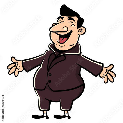 A Businessman Cartoon character wearing a modern formal outfit and greeting a client. Best for sticker, logo, and mascot with business themes