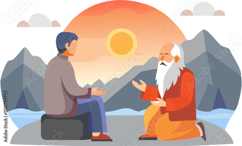 Old Man Walking in Forest Vector