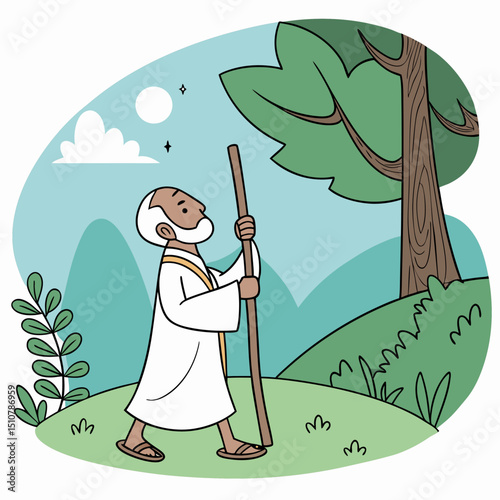 Guru Teaching Man in Sunset Vector
