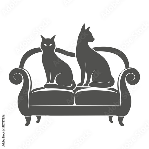 Two cats sitting on a sofa silhouette