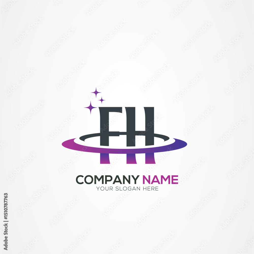 Fototapeta premium Modern Letter FH HF Planet space logo design With Creative Vector Elements