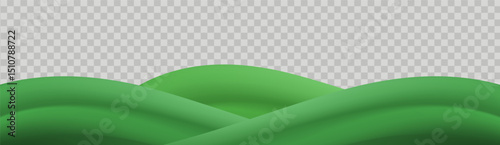 3D  landscape with green hills, mountains, and a textured grass field creates a playful eco friendly park scene.Childish vector illustration.