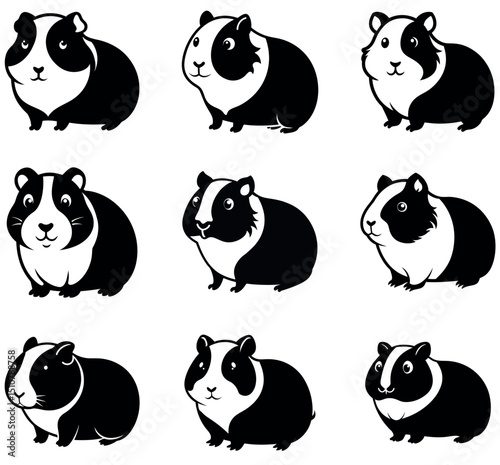Cute Guinea Pig Silhouette Icon Collection