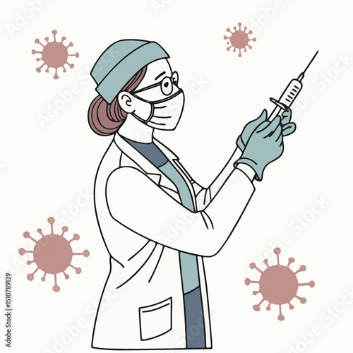 Medical worker illustration showing a safe vaccination process against viral infections.
