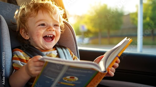 Child enjoying book on car ride safe family travel