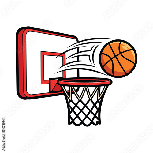 Basketball Hoop Clipart – Cartoon Ball Scoring Illustration with Backboard and Net