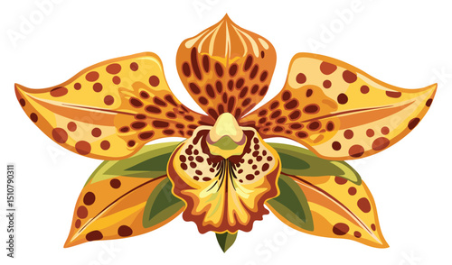 Orange and brown spotted orchid flower illustration
