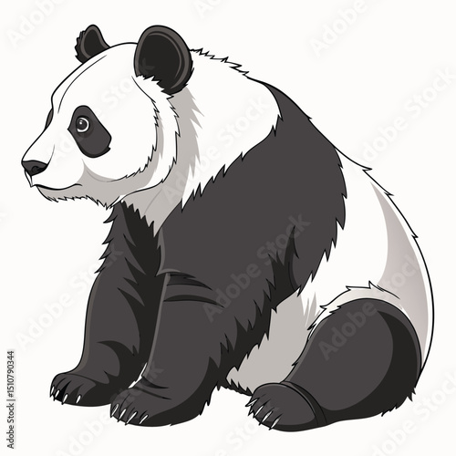 An illustration of a panda sitting down. It has the characteristic black and white fur pattern, with black patches around its eyes, ears, and limbs, and white fur elsewhere.