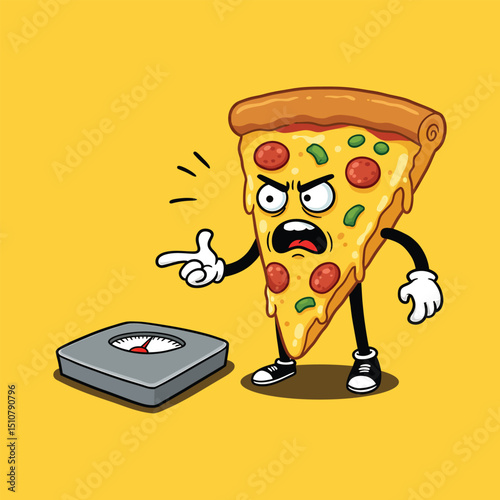 Funny Pizza Clipart – Cartoon Slice Angry at Weight Scale