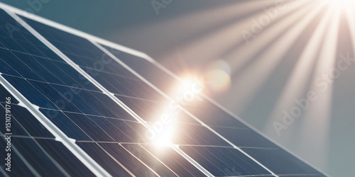 Close-up of a modern solar panel with sunlight reflecting off its sleek surface, symbolizing clean energy and sustainable technology.