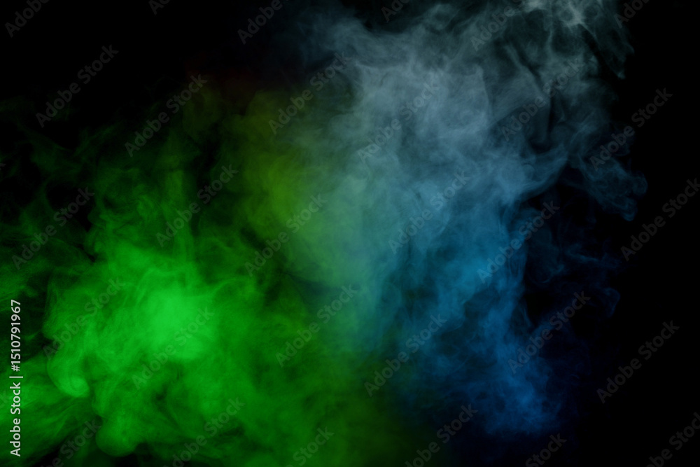 Fototapeta Blue and yellow steam on a black background.