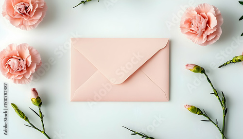 Pink envelope surrounded by flowers