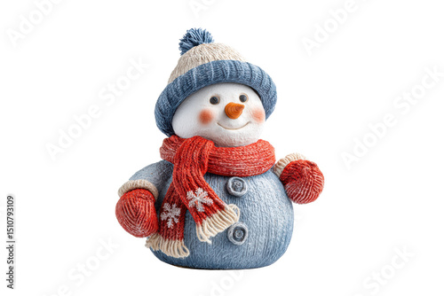 PNG Cheerful snowman sculpture with knit hat and scarf