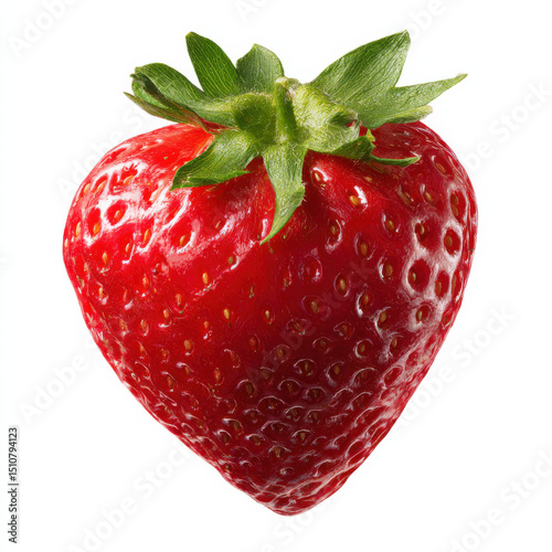 Fresh ripe strawberry isolated on white background, top view.