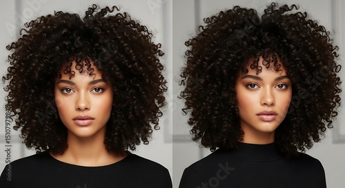 Close up of young womea in curly hair
