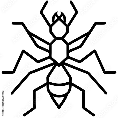Low-polygon geometric ant icon in black line art style  