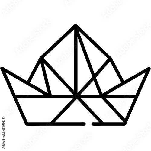 Geometric low-polygon boat icon in minimalist black line style  