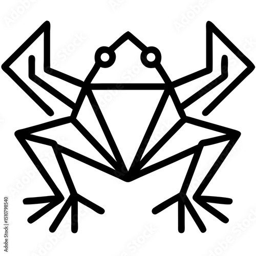 Low polygonal geometric frog illustration in black outline style  