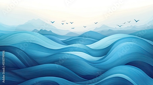 Graceful curling waves in a minimalist seascape illustration. Despite the simple palette, the linework is complex and fluid, echoing the quiet strength of the ocean.