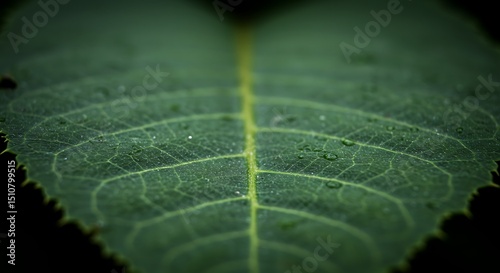 Extreme close up texture of green leaf veins
