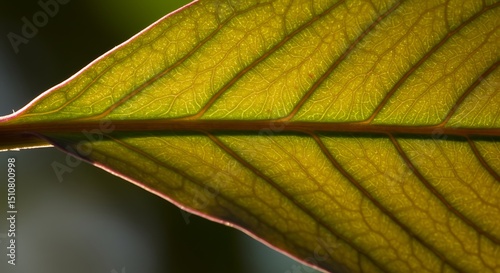Extreme close up texture of green leaf veins

