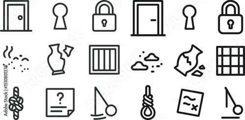 Puzzle and mystery icons for game design and problem solving concepts