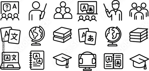 Education and learning icons set for language and teaching resources design