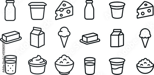Dairy products and snacks collection icons for menu or packaging design