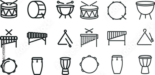 Percussion instrument icons for music design and educational purposes