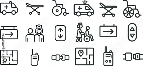 Medical and hospital icons set for emergency and navigation design