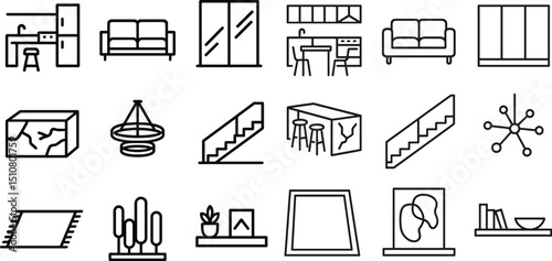 Minimalist home interior icons for design and decoration projects