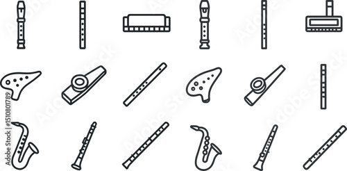 Collection of musical instruments icons for music design projects
