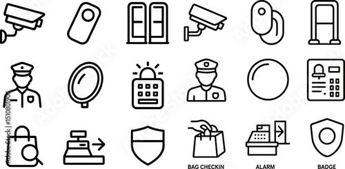 Security and protection icons for retail and surveillance design