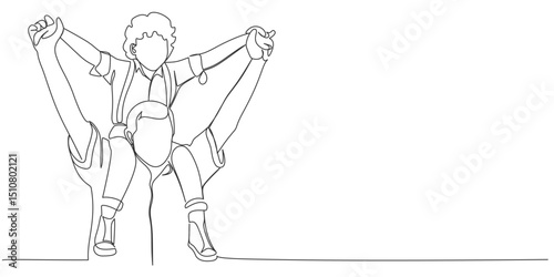 Fathers day line art style vector illustration, father and son line art illustration