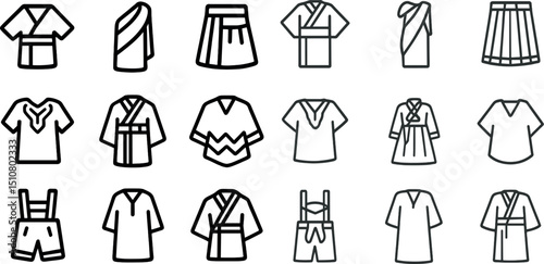 Traditional and modern clothing icons for design and fashion projects