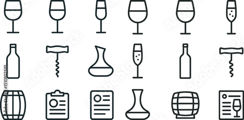 Wine glass and bottle icons for restaurant or menu design