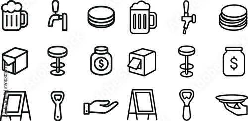 Beer and bar icons for menu design and marketing